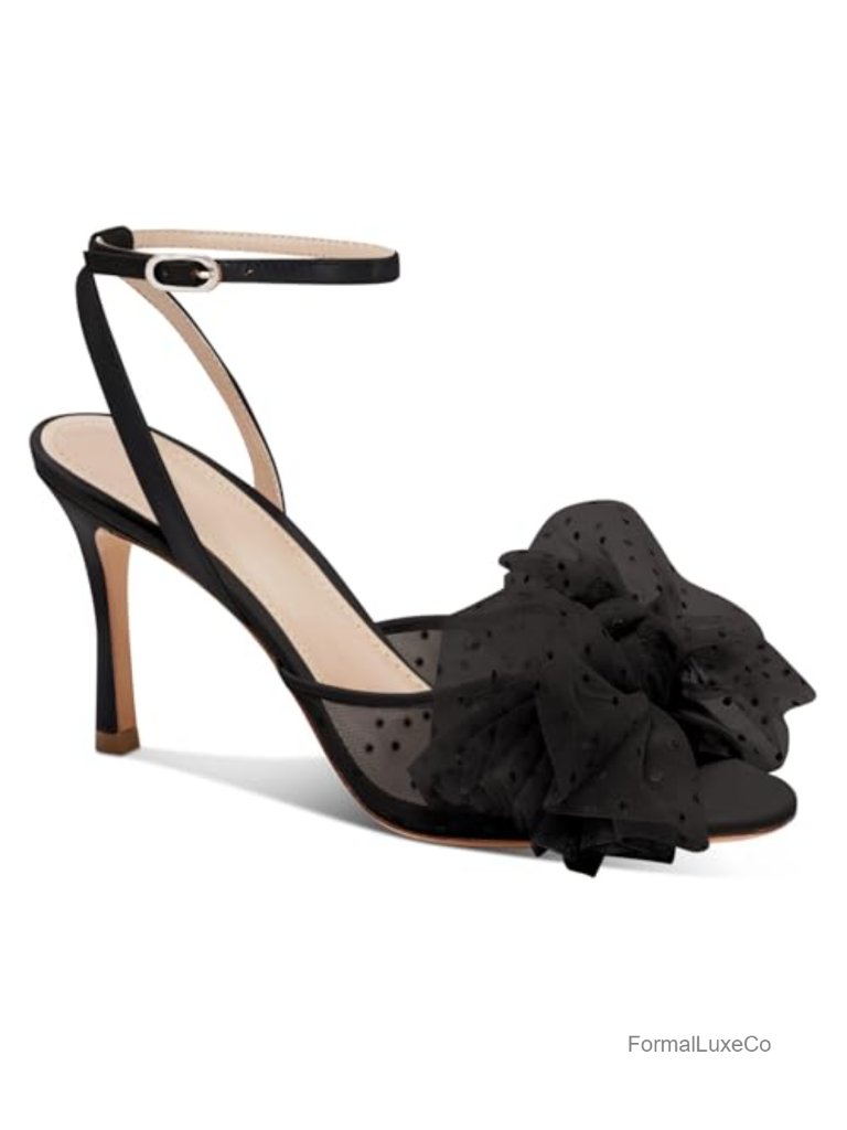 Bow Tie Slingback Peep Toe Stiletto Heel Sandals Wedding Bridal Shoes Mesh